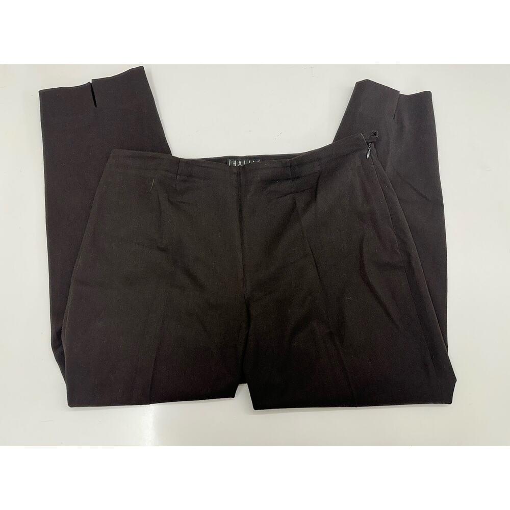 Thalian Womens Dress Pants Size 14 Petite Brown Pants Ankle Slit